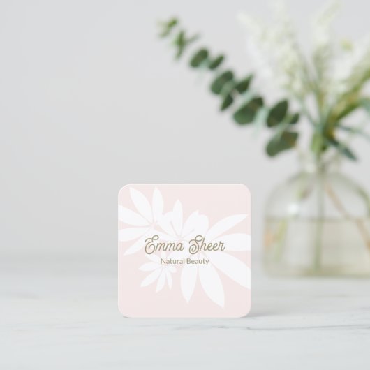 Moderne Blush roze bladeren Branch Gold Script Vierkante Visitekaartje (Staand voorkant)