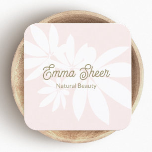 Moderne Blush roze bladeren Branch Gold Script Vierkante Visitekaartje