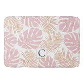 Moderne blush roze bladeren en tropisch monogram badmat (Voorkant)