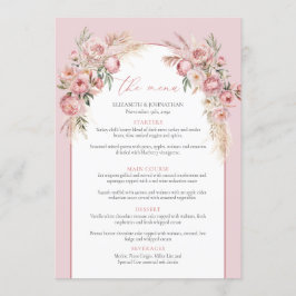 Moderne blush roze bloemen boho boog pampas menu
