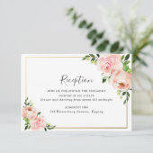 Moderne Blush Roze Bloemen Bruiloft Receptie Informatiekaartje (Staand voorkant)