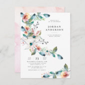 Moderne Blush roze bloemen | Elegant Vrijgezellenf Uitnodiging Briefkaart (Voorkant / Achterkant)