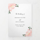 Moderne Blush Roze Bloemen Elegante Bruiloft Drieluik Uitnodiging (Cover)