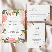 Moderne Blush Roze Bloemen Elegante Bruiloft Kaart