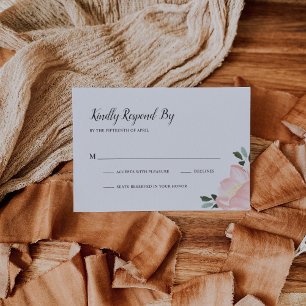 Moderne Blush Roze Bloemen Elegante Bruiloft RSVP Kaartje