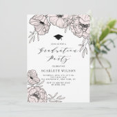 Moderne Blush Roze Bloemen Graduation Party Kaart (Staand voorkant)
