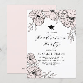 Moderne Blush Roze Bloemen Graduation Party Kaart