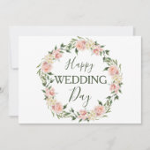 Moderne Blush Roze Bloemen Krans Gelukkige Bruilof Kaart (Voorkant)