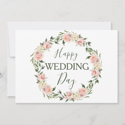 Moderne Blush Roze Bloemen Krans Gelukkige Bruilof Kaart (Voorkant)