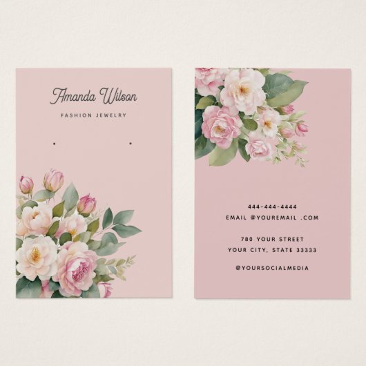 Moderne blush roze bloemenoorbel display kaart (Voorkant /achterkant)