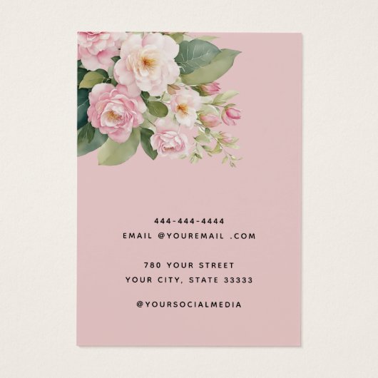 Moderne blush roze bloemenoorbel display kaart (Achterkant)