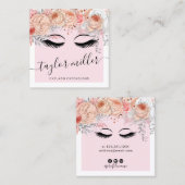 Moderne  blush roze bloemenwimper extensions vierkante visitekaartje (Voorkant / Achterkant)