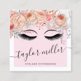 Moderne  blush roze bloemenwimper extensions vierkante visitekaartje