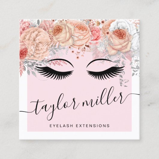 Moderne  blush roze bloemenwimper extensions vierkante visitekaartje (Voorkant)