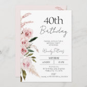 Moderne Blush Roze Boho Bloemen Verjaardag uitnodi Kaart (Voorkant / Achterkant)