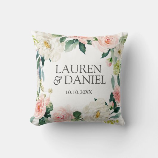 Moderne Blush Roze Bruiloft gepersonaliseerde aand Kussen (Voorkant)