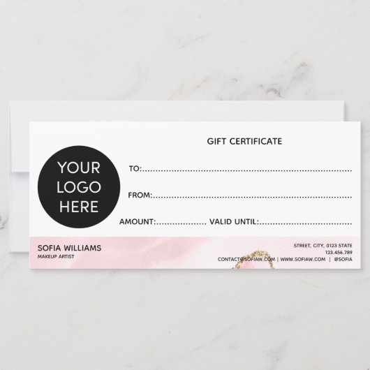 Moderne Blush Roze Certificate Cadeaukaart Voeg Lo (Achterkant)