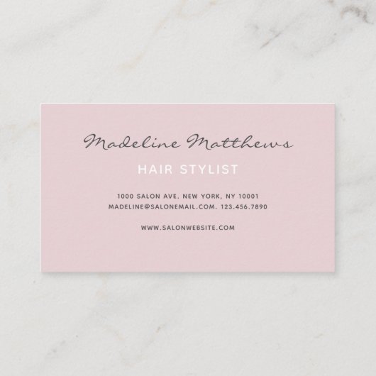 Moderne Blush Roze Chic Hair Stylist Script Name Visitekaartje (Achterkant)