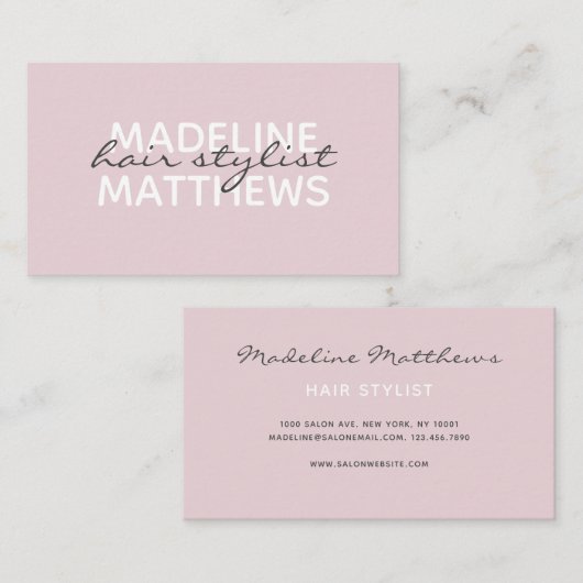 Moderne Blush Roze Chic Hair Stylist Script Name Visitekaartje (Voorkant / Achterkant)