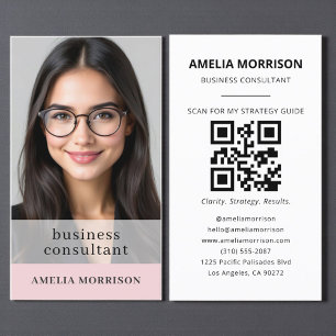 Moderne Blush Roze Consultant QR Code Foto Visitekaartje