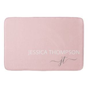 Moderne Blush Roze Eenvoudige Meisjesachtige Monog Badmat