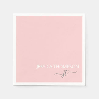 Moderne Blush Roze Eenvoudige scriptnaam Servet
