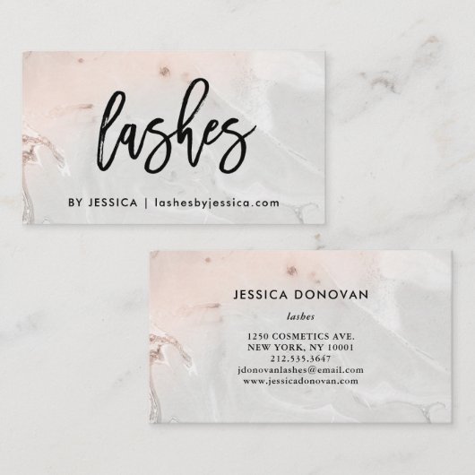Moderne Blush roze en grijze marmer | Lashes Visitekaartje (Voorkant / Achterkant)