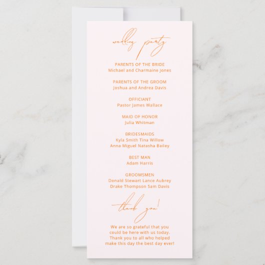 Moderne Blush roze en heldere Oranje bruiloft prog (Achterkant)