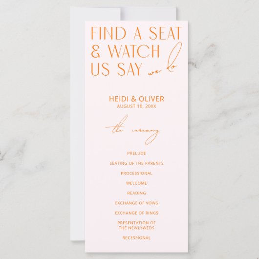 Moderne Blush roze en heldere Oranje bruiloft prog (Voorkant)