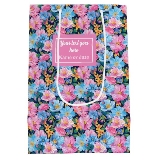 Moderne blush roze en lichtblauwe geschenkzak wrap medium cadeauzakje (Achterkant)