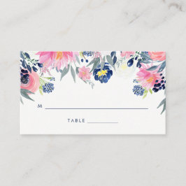 Moderne Blush Roze en Navy Bloemen Bruiloft Escort Plaatskaartje