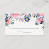 Moderne Blush Roze en Navy Bloemen Bruiloft Escort Plaatskaartje (Voorkant)