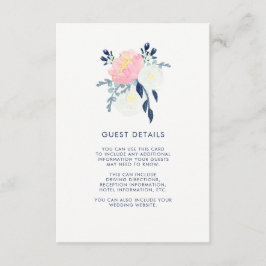 Moderne Blush Roze en Navy Bloemen Gast Details Informatiekaartje