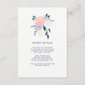 Moderne Blush Roze en Navy Bloemen Gast Details Informatiekaartje (Voorkant)