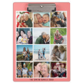 Moderne Blush Roze Familie 12 Fotocollage Custom Klembord (Voorkant)