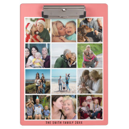 Moderne Blush Roze Familie 12 Fotocollage Custom Klembord