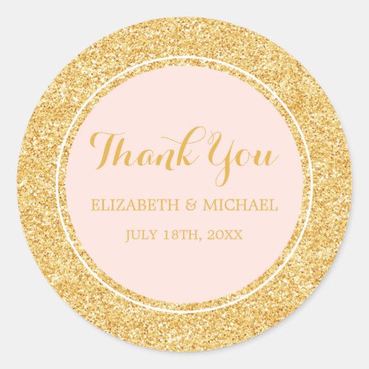 Moderne Blush Roze Faux Gouden Glitter Bruiloft Ronde Sticker (Voorkant)