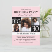 Moderne Blush Roze Foto 30e verjaardag Uitnodiging (Staand voorkant)