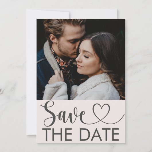 Moderne Blush Roze foto & hart Opslaan datum Save The Date (Voorkant)