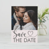Moderne Blush Roze foto & hart Opslaan datum Save The Date (Staand voorkant)