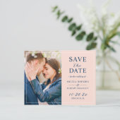 Moderne Blush roze foto Opslaan datum Briefkaart (Staand voorkant)