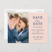 Moderne Blush roze foto Opslaan datum Briefkaart (Voorkant / Achterkant)