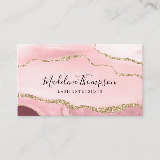 Moderne Blush Roze Geode Gold Glitter QR-code Visitekaartje (Voorkant)