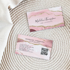 Moderne Blush Roze Geode Gold Glitter QR-code Visitekaartje