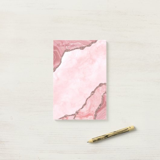 Moderne Blush roze geode Post-it® Notes (Op bureau)