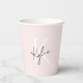 Moderne Blush Roze Gepersonaliseerde Monogram Naam Papieren Bekers