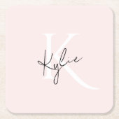 Moderne Blush Roze Gepersonaliseerde Monogramnaam Kartonnen Onderzetters (Voorkant)