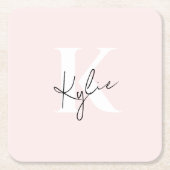 Moderne Blush Roze Gepersonaliseerde Monogramnaam Kartonnen Onderzetters (Voorkant)