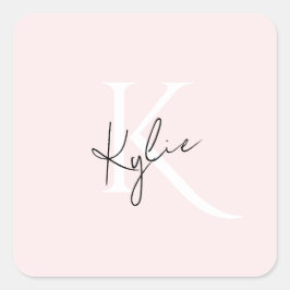 Moderne Blush Roze Gepersonaliseerde Monogramnaam  Vierkante Sticker