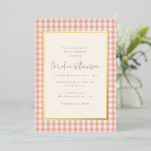 Moderne Blush Roze Gingham Plaid Baby Shower Goud Folie Uitnodiging